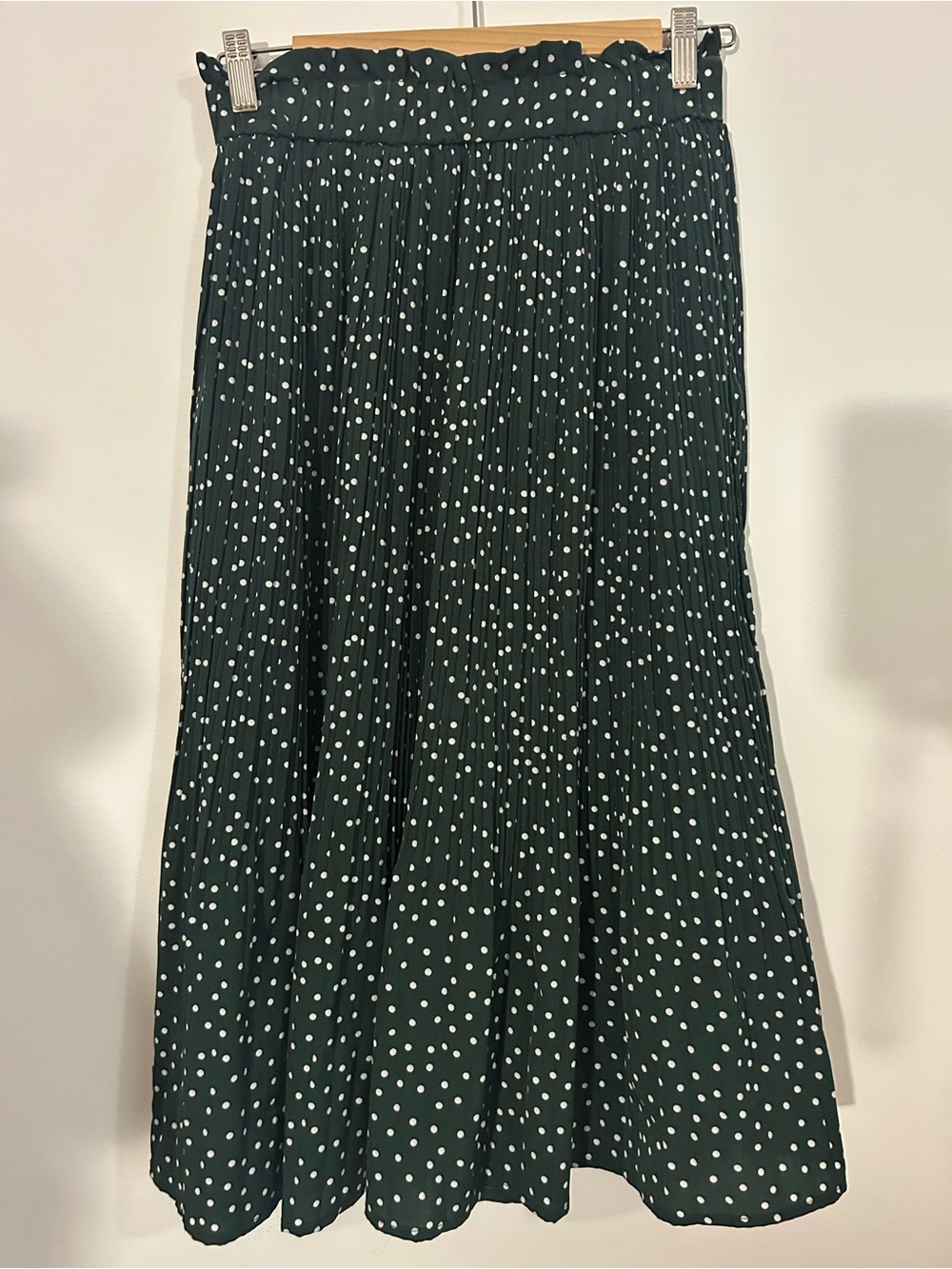 Dark Green Polka Dot Pleated Maxi Skirt - Women